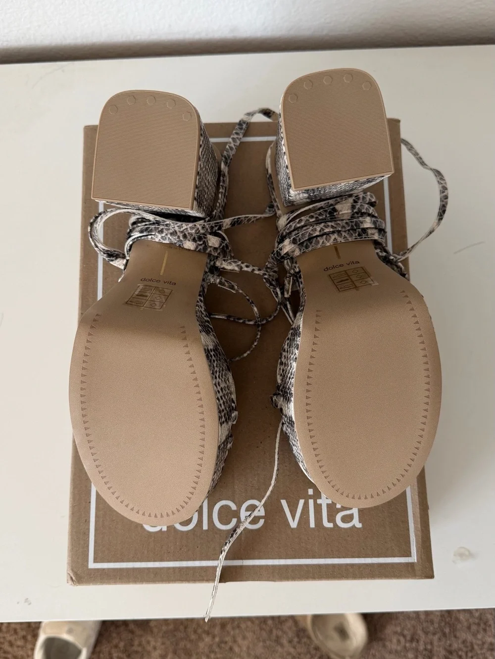 Dolce Vita Grey and White Snakeskin Lace-Up Platform Sandals
